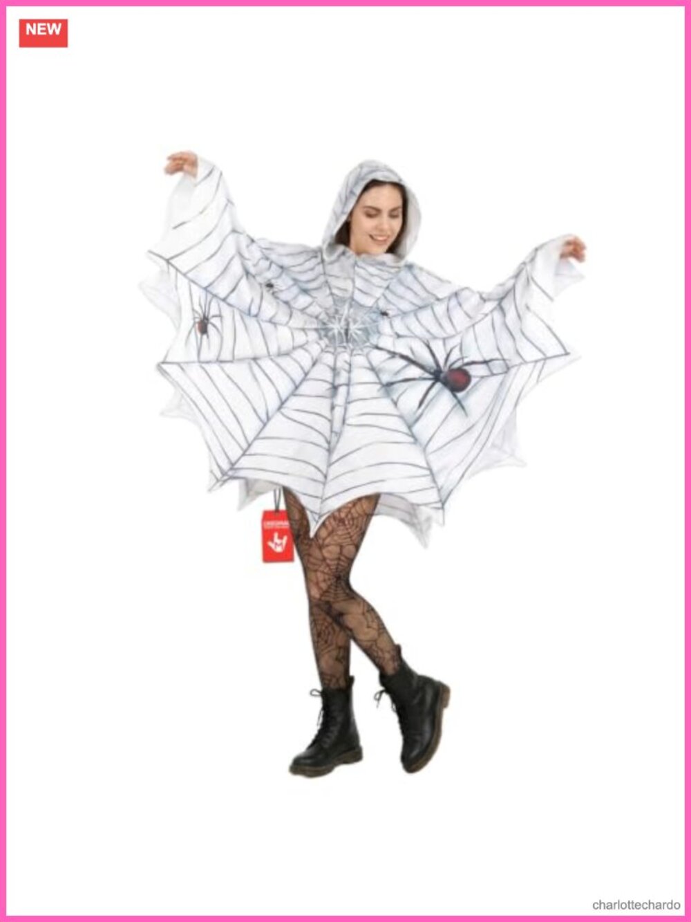 Spider Poncho Costume Women Attached Hood Halloween Witch Dress-Up